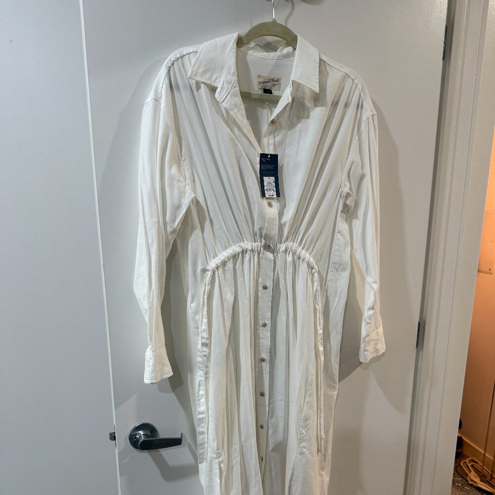 Target White Button-Front Shirt Dress w/ Drawstring Waist – Size S (NWT)